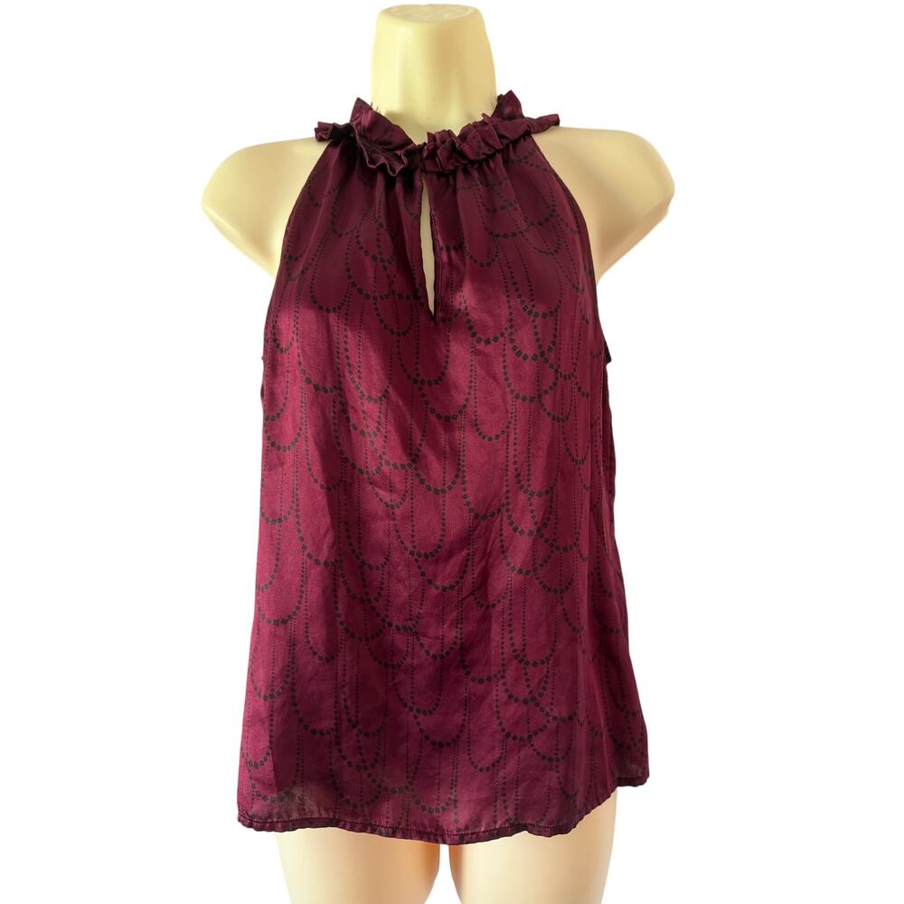 Banana Republic-Wine Red Silk Keyhole Blouse Size Small